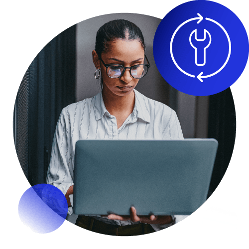 Woman staring intently at laptop.