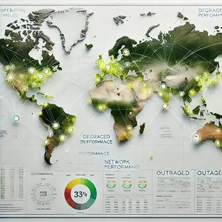 Map of the world accompanied by outage charts