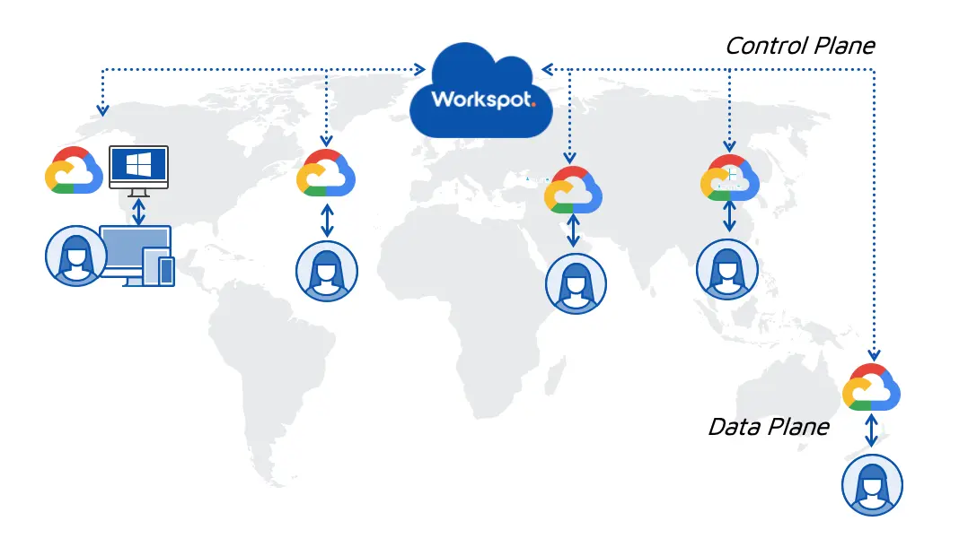 Control plane and data plane illustration overlaid on global map