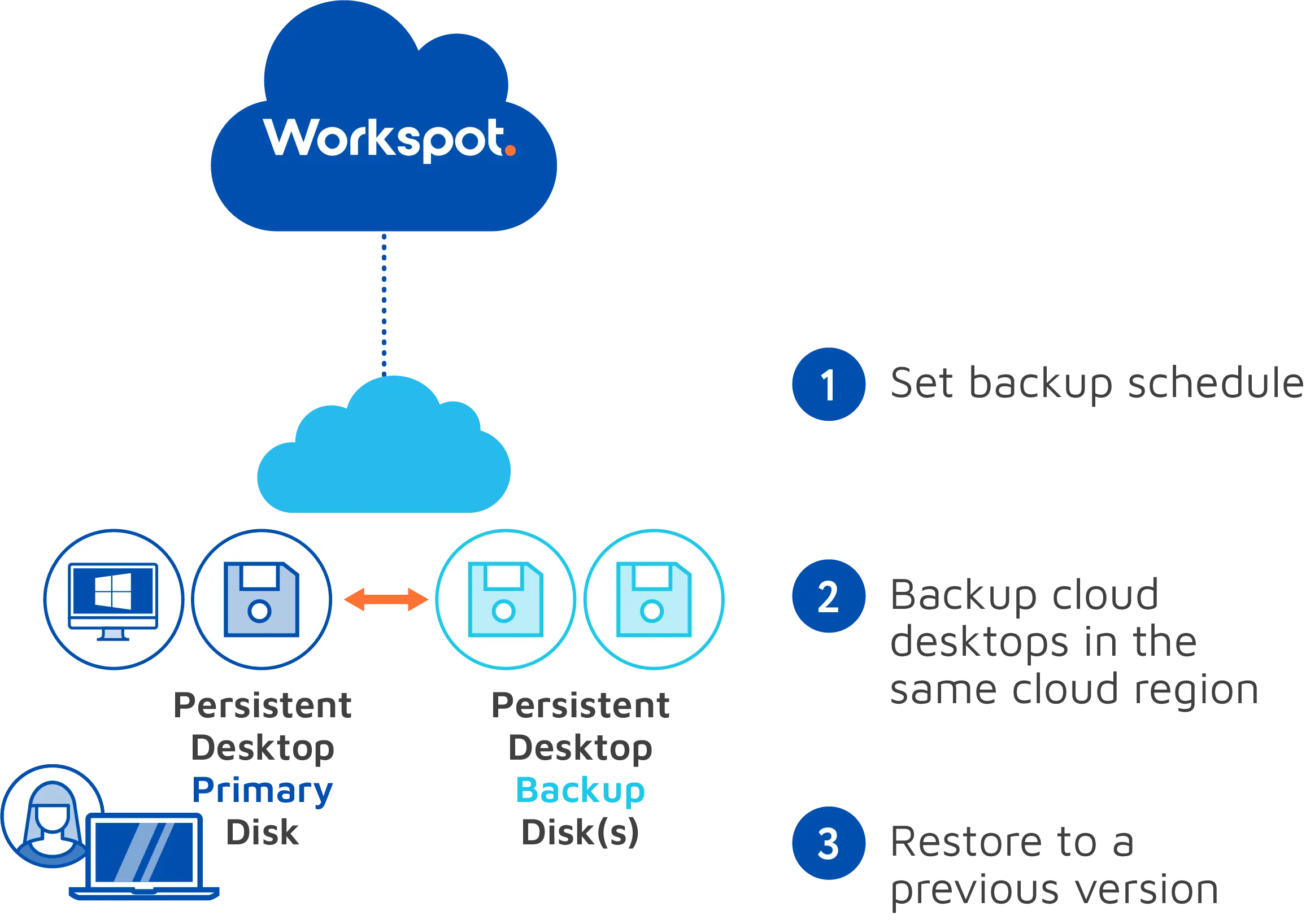 Illustration showing our the primary and backup disks work. 