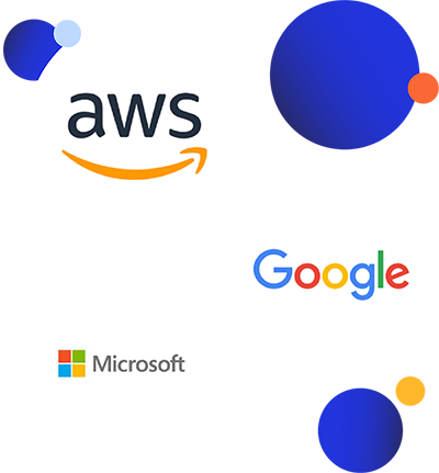 AWS logo, Google logo, Microsoft logo